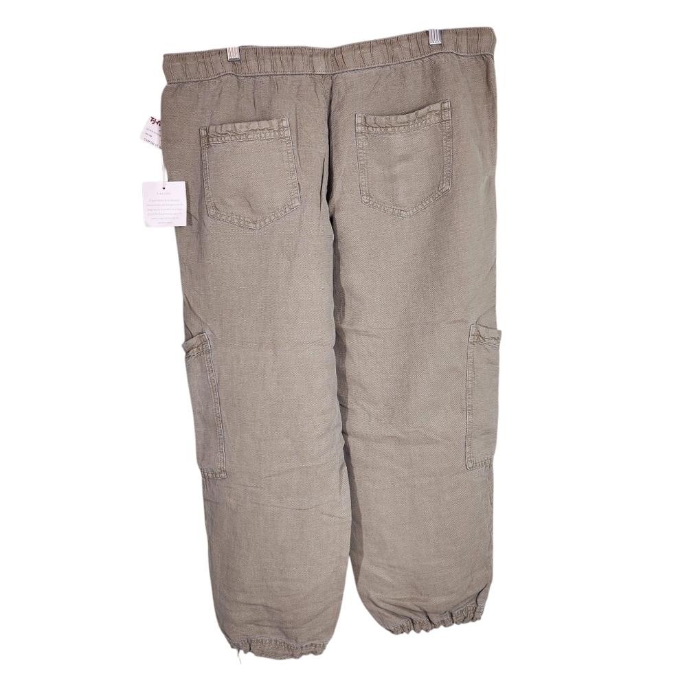 NWT Nicole Miller Pants Linen Lyocell Cargo Drawstring Sz XL - Picture 2 of 8